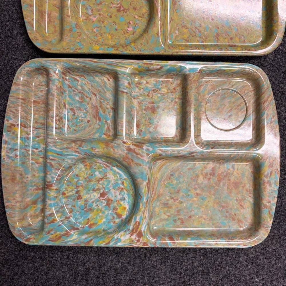 Vintage Prolon Ware Confetti Melamine Cafeteria Trays 9953 Marbelized Set of 2